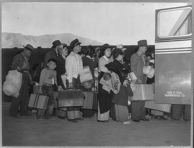 Photo of Japanese-Americans Boarding Bus